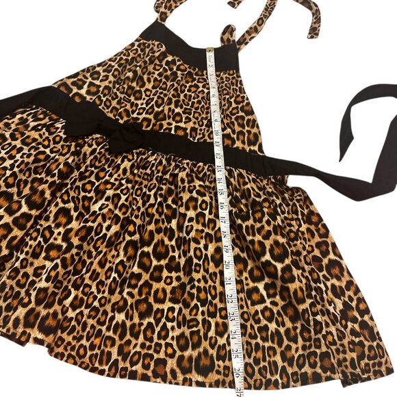 COPY SUGAR BABY APRONS Leopard Print O/S 2 Pockets 100% Cotton Black Bow & Ties - Picture 8 of 8